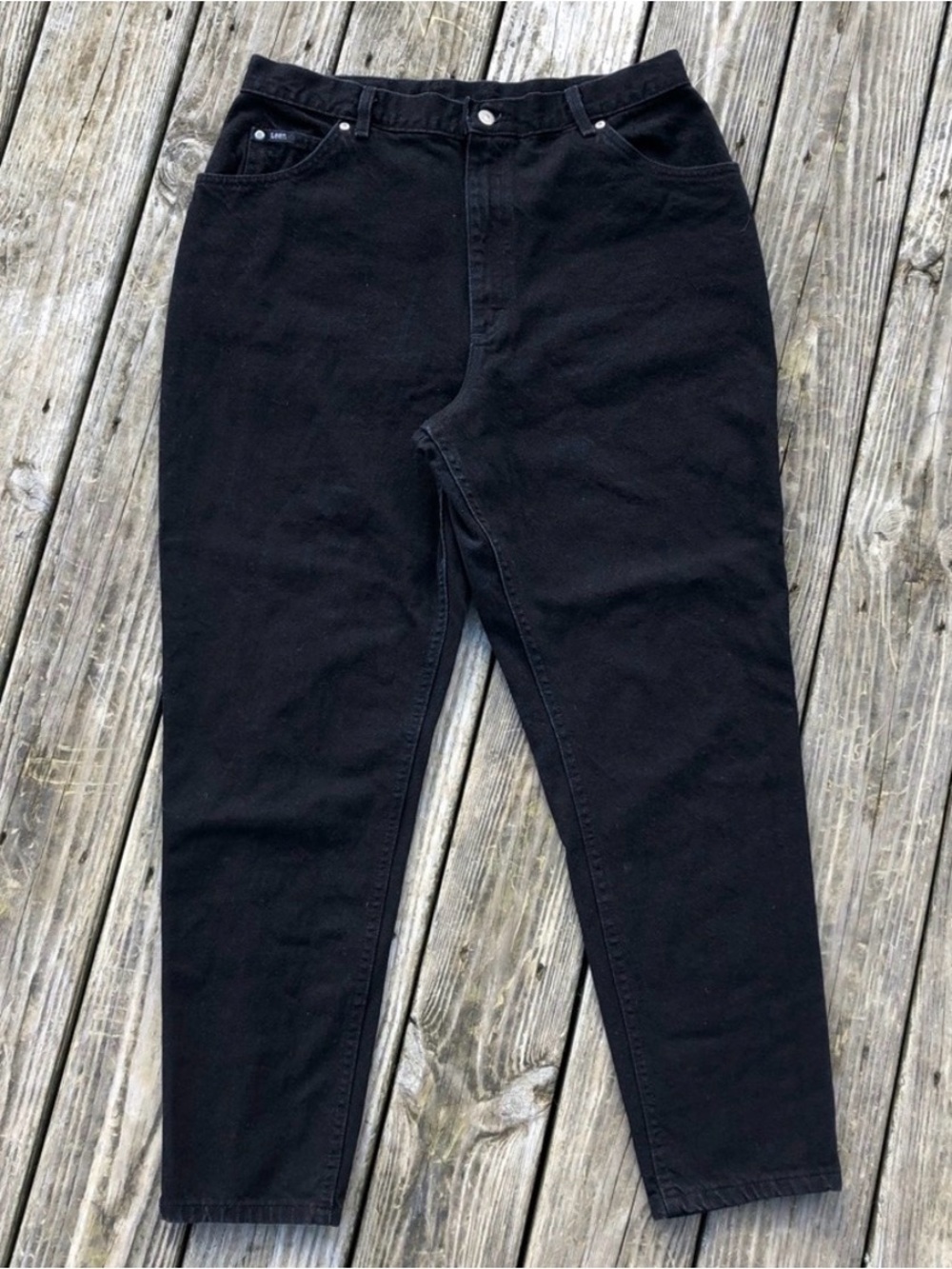 Vintage 90s Lee Super High Waist Tapered Leg Black Mom Jeans